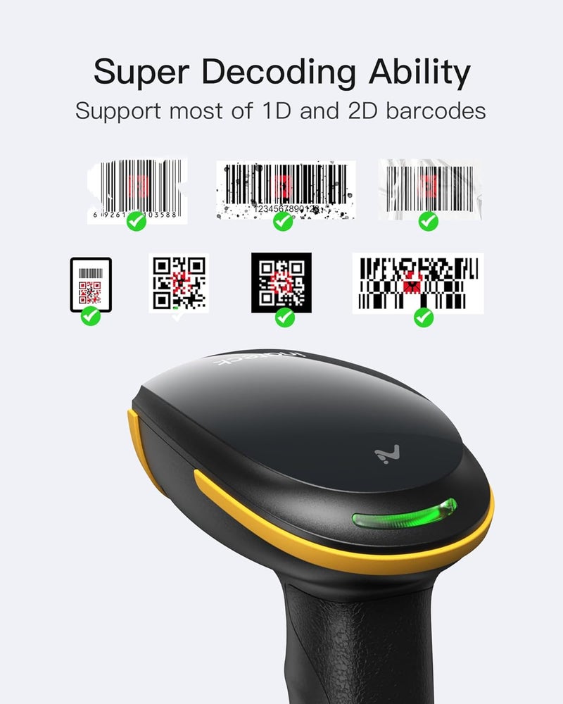 Inateck Bluetooth Barcode Scanner 2D, Wireless 2D QR Code Scanner with 2600 mAh Battery and Smart Charging Base, Handheld Scanner Support AI, APP, SDK, BCST-36 - Image 2
